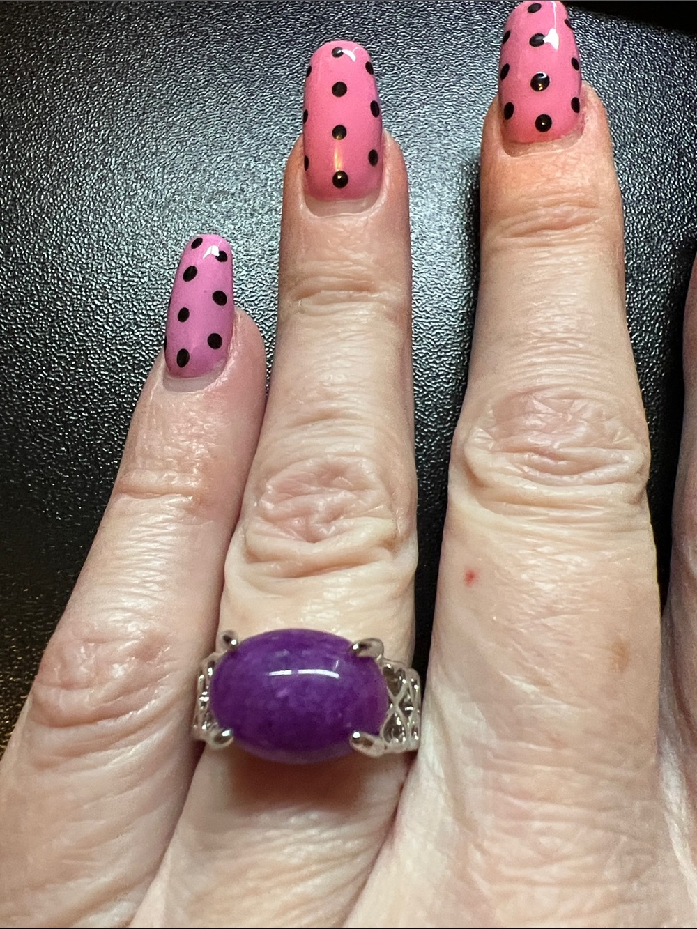 Silver-Tone Ring with Bright Purple Oval Stone